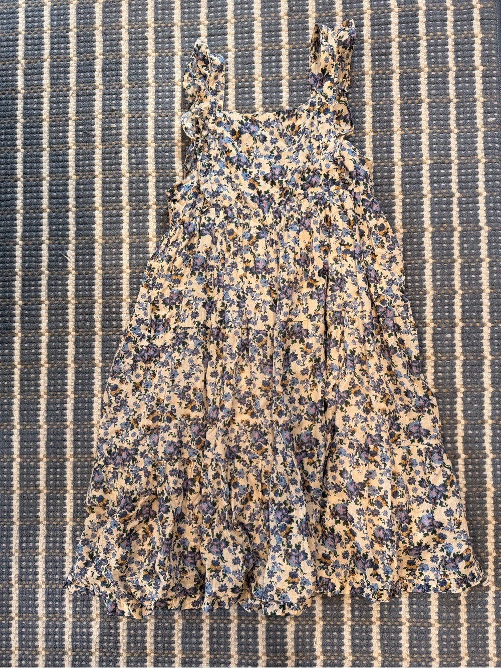 Emile et Ida Cream Floral Tiered Sundress with Blue Accents